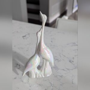 Vintage Iridescent Ceramic Crane Figurines